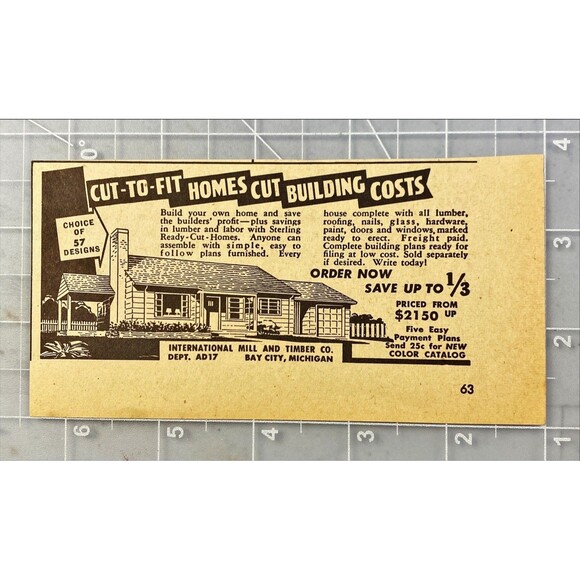 International Mill & Timber Co. "Cut to Fit Homes" Vintage Print Ad 1957 - Picture 2 of 3